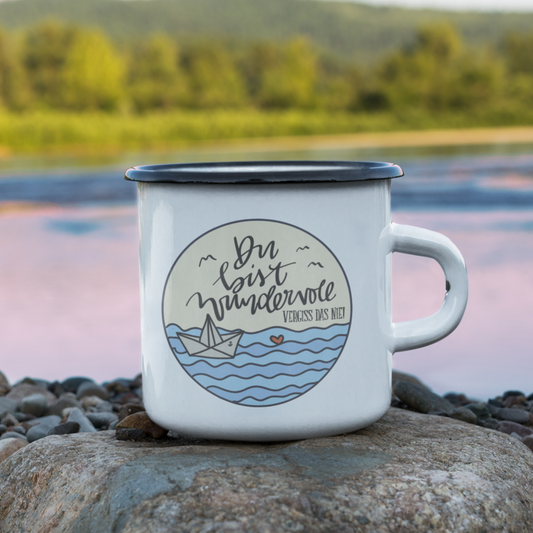 Emaille Tasse Klein DU BIST WUNDERVOLL