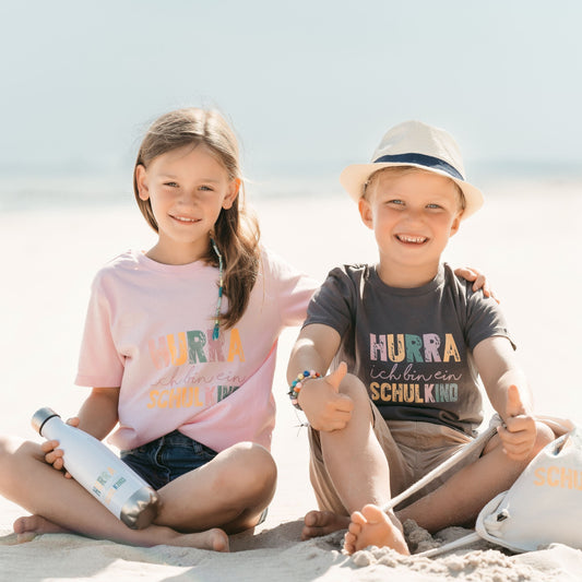 Premium Organic Shirt Kinder HURRA CH BIN EIN SCHULKIND BLAU