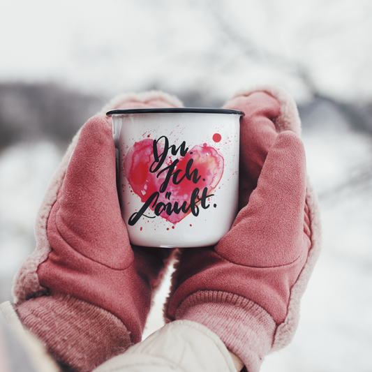 Emaille Tasse Klein DU. ICH. LÄUFT