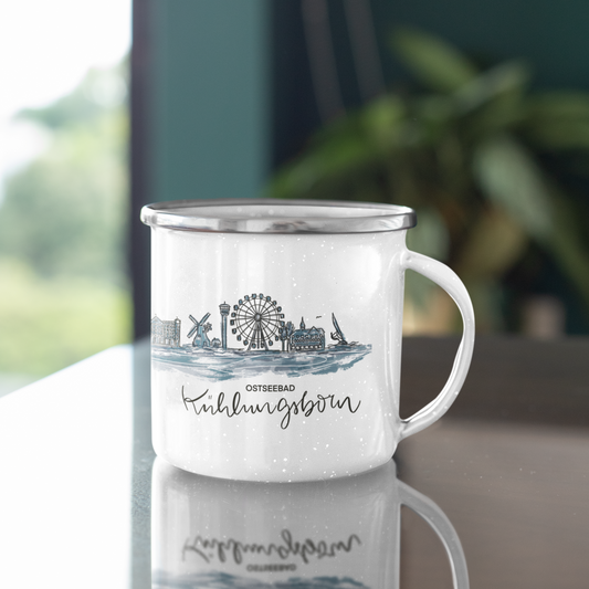 Emaille Tasse Klein SKYLINE KÜHLUNGSBORN